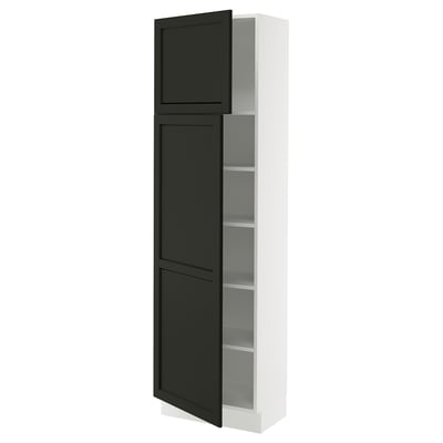 SEKTION Armoire haute + tablette/2ptes, blanc/Lerhyttan teinté noir, 24x15x80 "