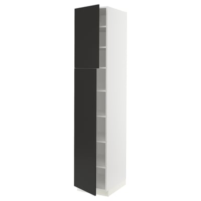 SEKTION Armoire haute + tablette/2ptes, blanc/Nickebo anthracite mat, 18x24x90 "