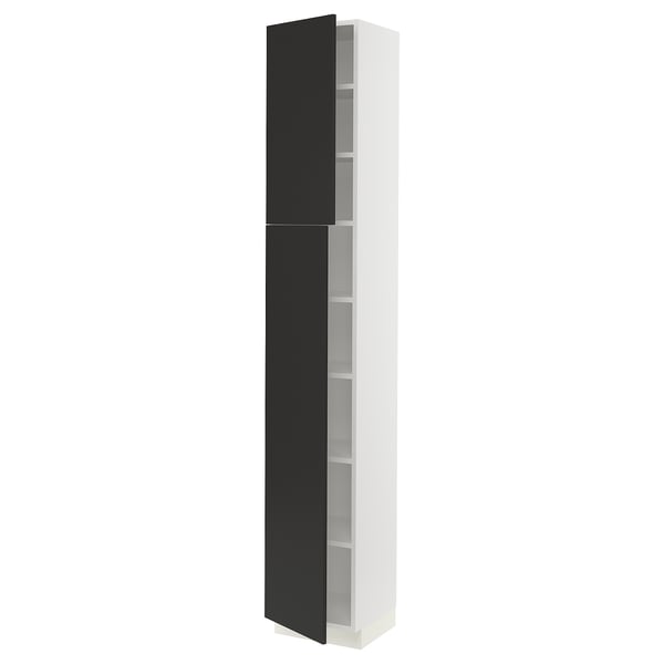 SEKTION Armoire haute + tablette/2ptes, blanc/Nickebo anthracite mat, 15x15x90 "
