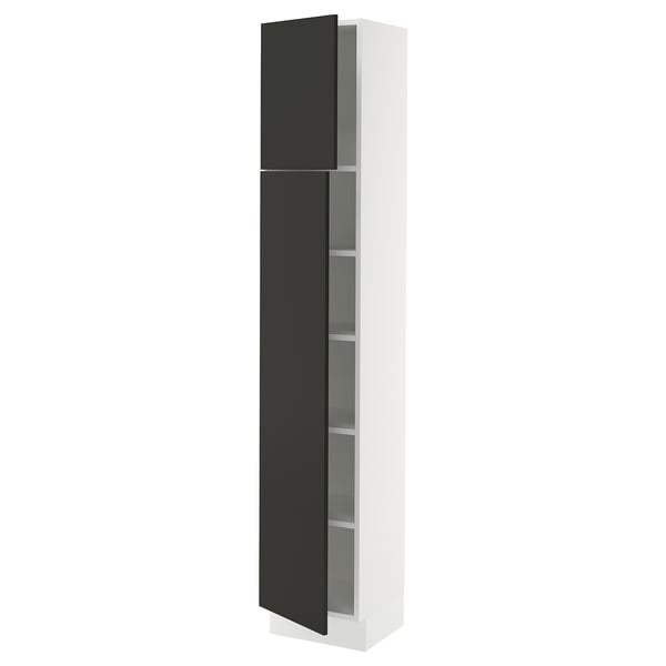 SEKTION Armoire haute + tablette/2ptes, blanc/Nickebo anthracite mat, 15x15x80 "