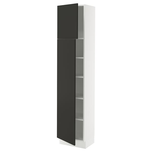 SEKTION Armoire haute + tablette/2ptes, blanc/Nickebo anthracite mat, 18x15x80 "