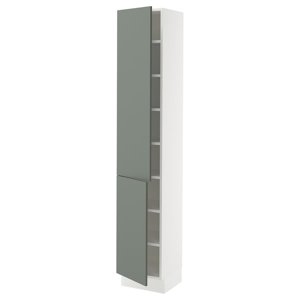 SEKTION Armoire haute + tablette/2ptes, blanc/Nickebo gris -vert mat, 15x15x80 "