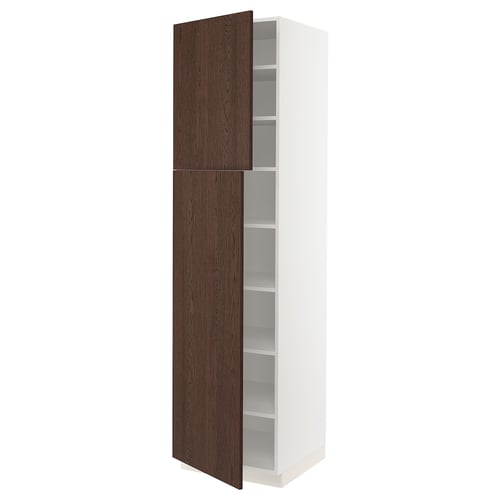 SEKTION Armoire haute + tablette/2ptes, blanc/Sinarp brun, 24x24x90 "