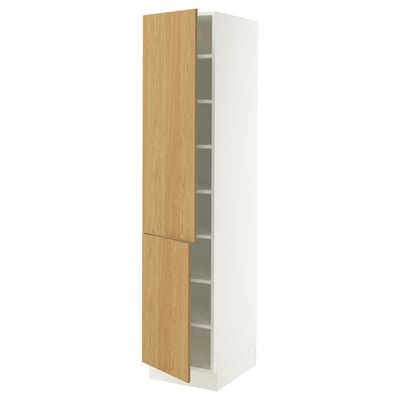 SEKTION Armoire haute + tablette/2ptes, blanc/Sinarp chêne plaqué, 18x24x80 "