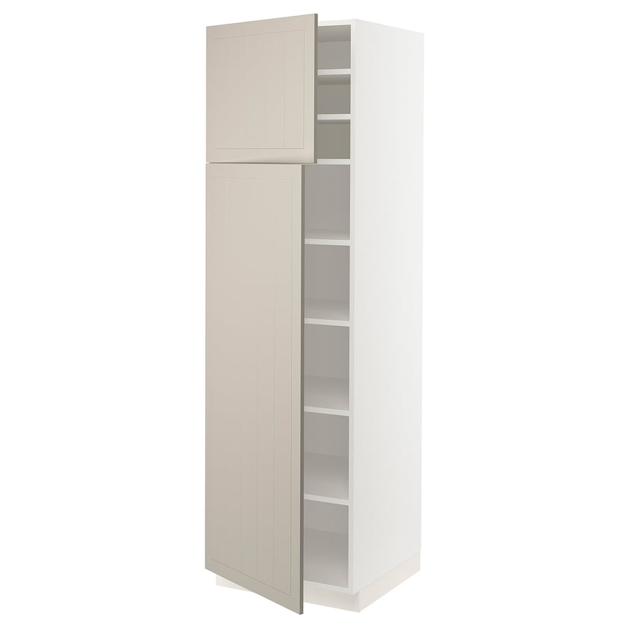SEKTION armoire haute + tablette/2ptes, blanc/Stensund beige, 61x61x203