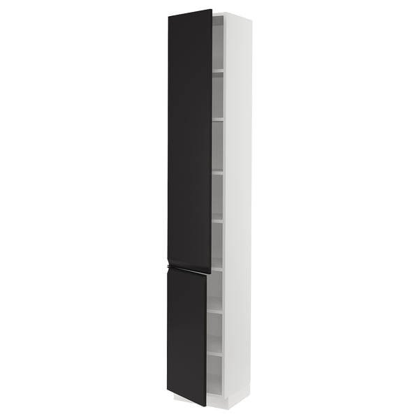SEKTION Armoire haute + tablette/2ptes, blanc/Upplöv anthracite mat, 15x15x90 "