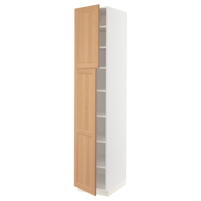 SEKTION Armoire haute + tablette/2ptes, blanc/Vedhamn chêne, 18x24x90 "
