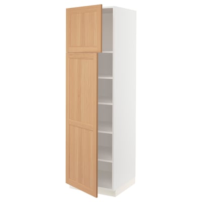 SEKTION Armoire haute + tablette/2ptes, blanc/Vedhamn chêne, 24x24x80 "