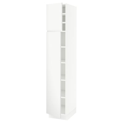 SEKTION Armoire haute + tablette/2ptes, blanc/Voxtorp blanc mat, 15x24x80 "