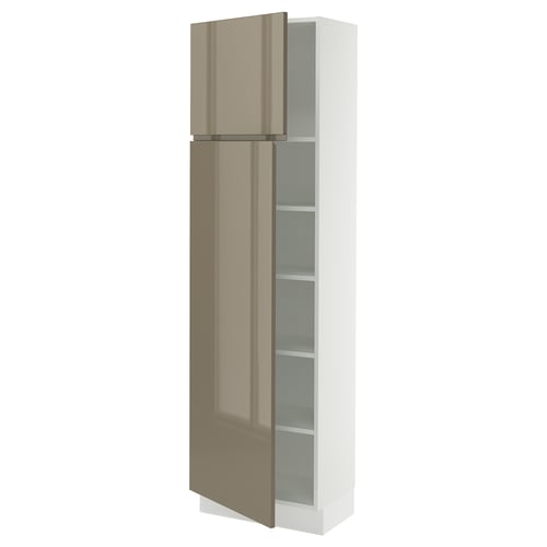 SEKTION Armoire haute + tablette/2ptes, blanc/Voxtorp gris-brun foncé ultrabrillant, 24x15x80 "