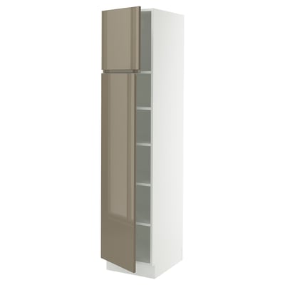 SEKTION Armoire haute + tablette/2ptes, blanc/Voxtorp gris-brun foncé ultrabrillant, 18x24x80 "