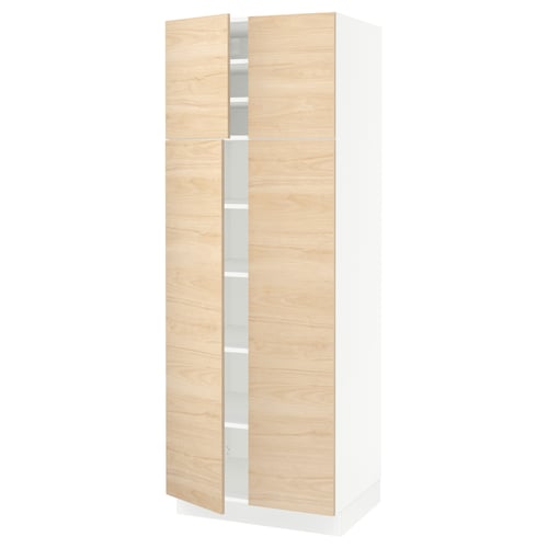 SEKTION Armoire haute + tablettes/4 portes, blanc/Askersund effet frêne clair, 30x24x80 "