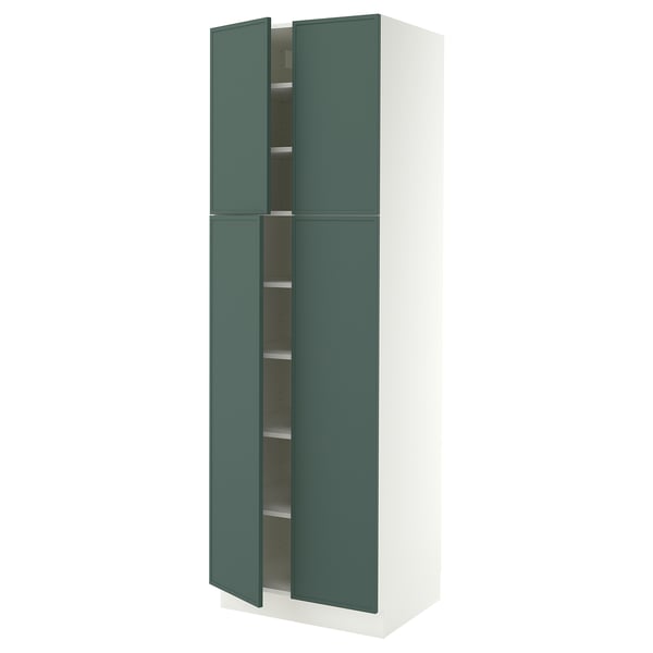 SEKTION Armoire haute + tablettes/4 portes, blanc/Aspudden gris-vert foncé, 30x24x90 "