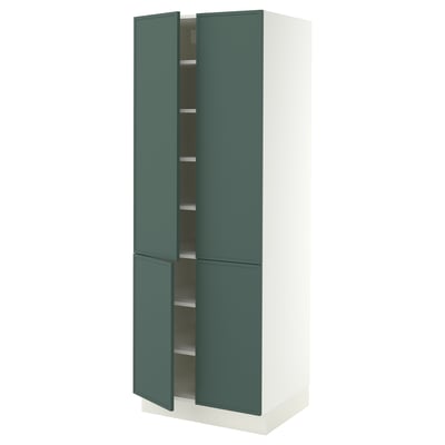 SEKTION Armoire haute + tablettes/4 portes, blanc/Aspudden gris-vert foncé, 30x24x80 "