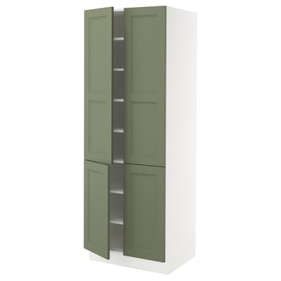SEKTION Armoire haute + tablettes/4 portes, blanc/Axstad gris-vert, 30x24x80 "