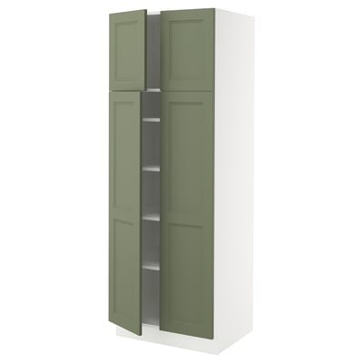 SEKTION Armoire haute + tablettes/4 portes, blanc/Axstad gris-vert, 30x24x80 "
