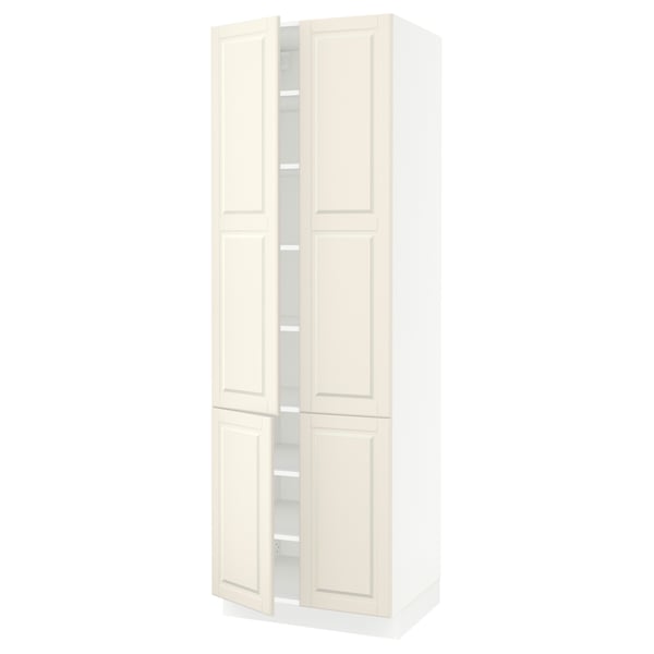 SEKTION Armoire haute + tablettes/4 portes, blanc/Bodbyn blanc cassé, 30x24x90 "