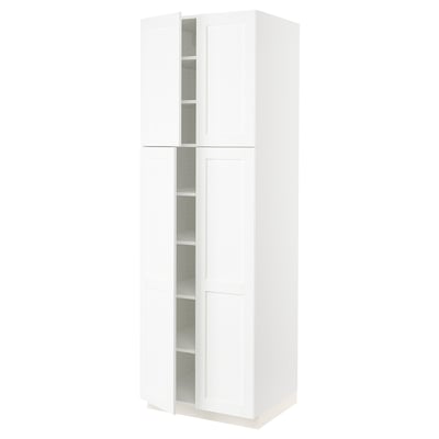 SEKTION Armoire haute + tablettes/4 portes, blanc Enköping/blanc effet bois, 30x24x90 "