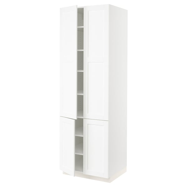 SEKTION Armoire haute + tablettes/4 portes, blanc Enköping/blanc effet bois, 30x24x90 "