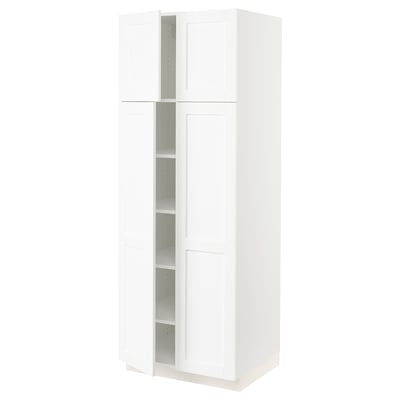 SEKTION Armoire haute + tablettes/4 portes, blanc Enköping/blanc effet bois, 30x24x80 "