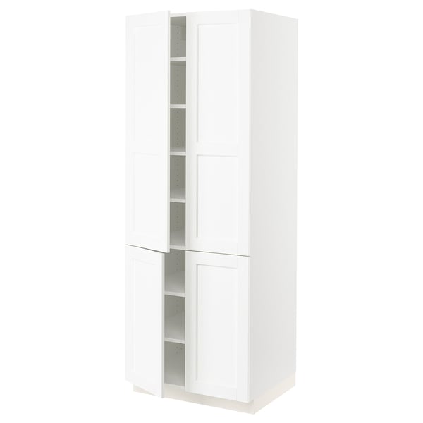 SEKTION Armoire haute + tablettes/4 portes, blanc Enköping/blanc effet bois, 30x24x80 "