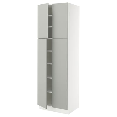 SEKTION Armoire haute + tablettes/4 portes, blanc/Havstorp gris clair, 30x24x90 "