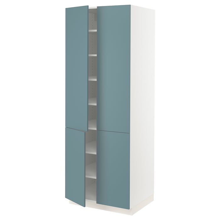SEKTION armoire haute + tablettes/4 portes, blanc/Havstorp turquoise