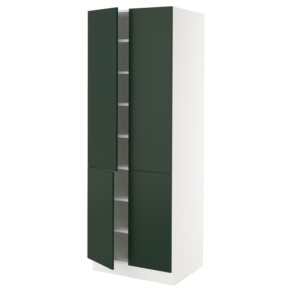 SEKTION Armoire haute + tablettes/4 portes, blanc/Havstorp vert profond, 30x24x80 "