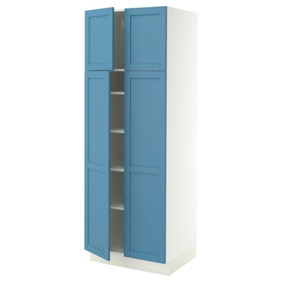 SEKTION Armoire haute + tablettes/4 portes, blanc/Lerhyttan bleu, 30x24x80 "