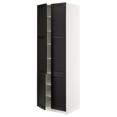 SEKTION Armoire haute + tablettes/4 portes, blanc/Lerhyttan teinté noir, 30x24x90 "