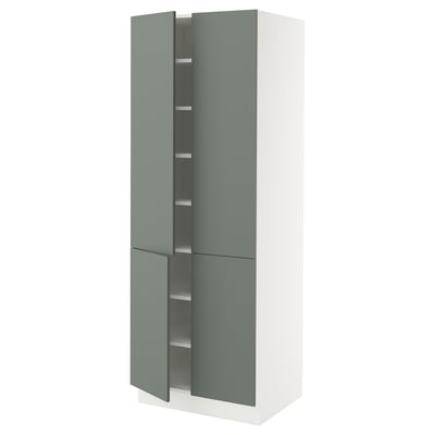SEKTION Armoire haute + tablettes/4 portes, blanc/Nickebo gris -vert mat, 30x24x80 "