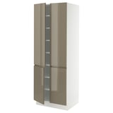 SEKTION Armoire haute + tablettes/4 portes, blanc/Voxtorp gris-brun foncé ultrabrillant, 30x24x80 "