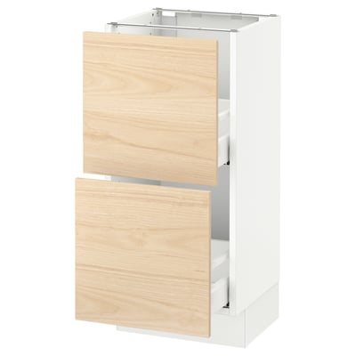 SEKTION Armoire inf 2 tir, blanc Maximera/Askersund effet frêne clair, 15x15x30 "