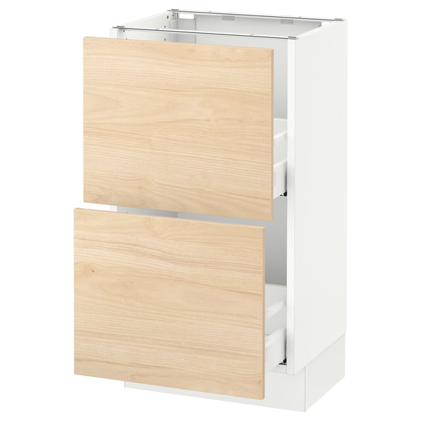 SEKTION Armoire inf 2 tir, blanc Maximera/Askersund effet frêne clair, 18x15x30 "