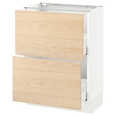 SEKTION Armoire inf 2 tir, blanc Maximera/Askersund effet frêne clair, 24x15x30 "
