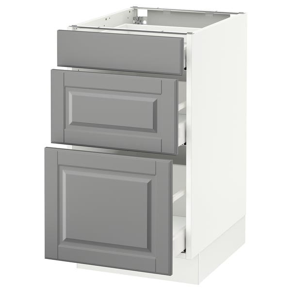 SEKTION Armoire inf 3 tir, blanc Maximera/Bodbyn gris, 18x24x30 "