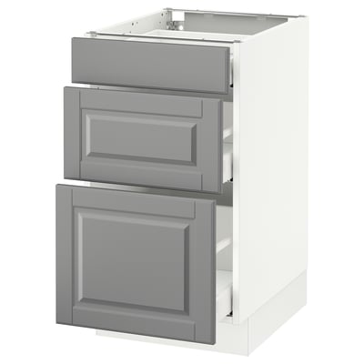 SEKTION Armoire inf 3 tir, blanc Maximera/Bodbyn gris, 18x24x30 "