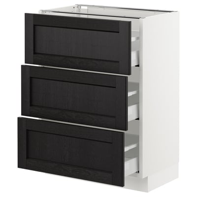 SEKTION Armoire inf 3 tir, blanc Maximera/Lerhyttan teinté noir, 24x15x30 "