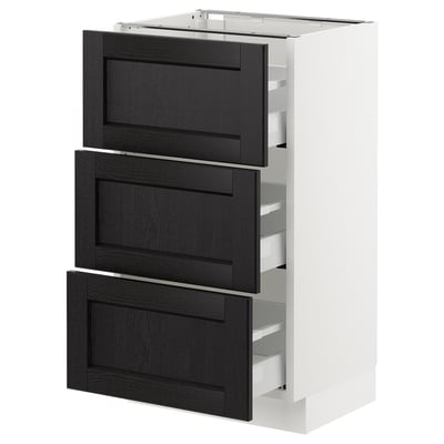 SEKTION Armoire inf 3 tir, blanc Maximera/Lerhyttan teinté noir, 18x15x30 "