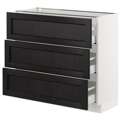 SEKTION Armoire inf 3 tir, blanc Maximera/Lerhyttan teinté noir, 36x15x30 "