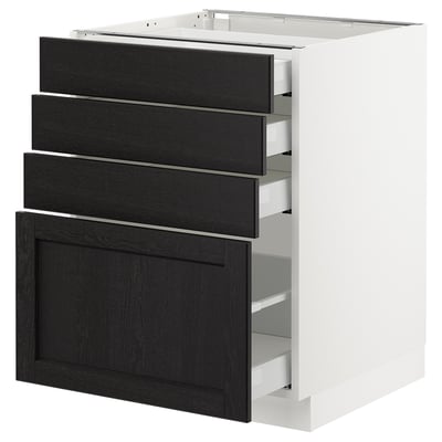 SEKTION Armoire inf 4 tir, blanc Maximera/Lerhyttan teinté noir, 24x24x30 "