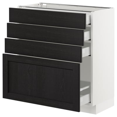 SEKTION Armoire inf 4 tir, blanc Maximera/Lerhyttan teinté noir, 30x15x30 "
