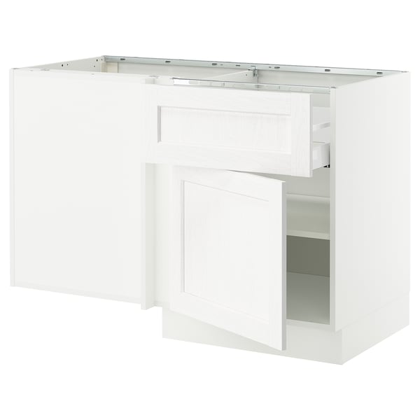SEKTION Armoire inf angle tiroir+tablette, blanc Enköping/blanc effet bois, 50x24x30 "