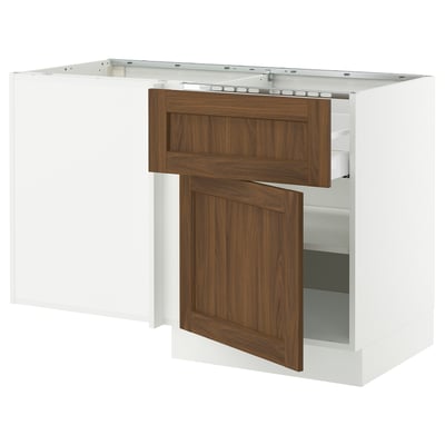 SEKTION Armoire inf angle tiroir+tablette, blanc/Enköping effet noyer foncé, 50x24x30 "