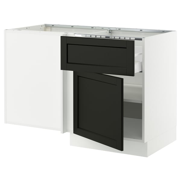 SEKTION Armoire inf angle tiroir+tablette, blanc/Lerhyttan teinté noir, 50x24x30 "