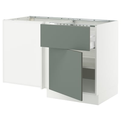 SEKTION Armoire inf angle tiroir+tablette, blanc/Nickebo gris -vert mat, 50x24x30 "