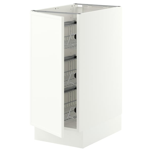 SEKTION Armoire inf av corbeilles en fil, blanc/Aspudden blanc mat, 15x24x30 "