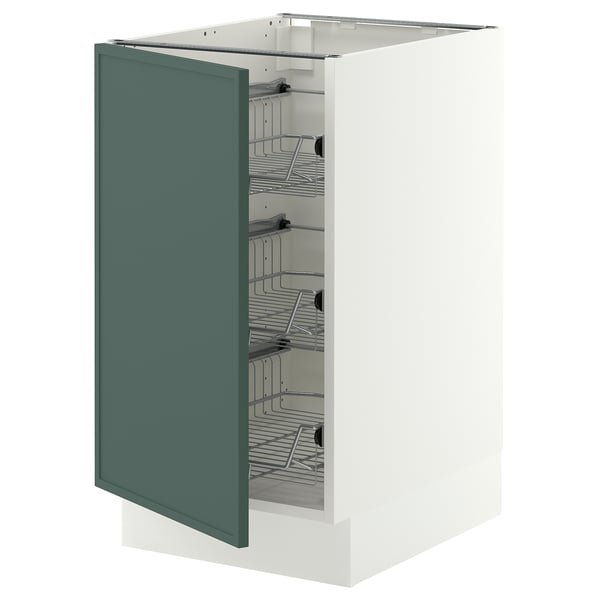 SEKTION Armoire inf av corbeilles en fil, blanc/Aspudden gris-vert foncé, 18x24x30 "