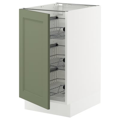 SEKTION Armoire inf av corbeilles en fil, blanc/Axstad gris-vert, 18x24x30 "