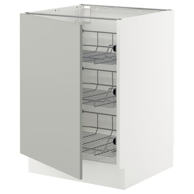 SEKTION Armoire inf av corbeilles en fil, blanc/Havstorp gris clair, 24x24x30 "